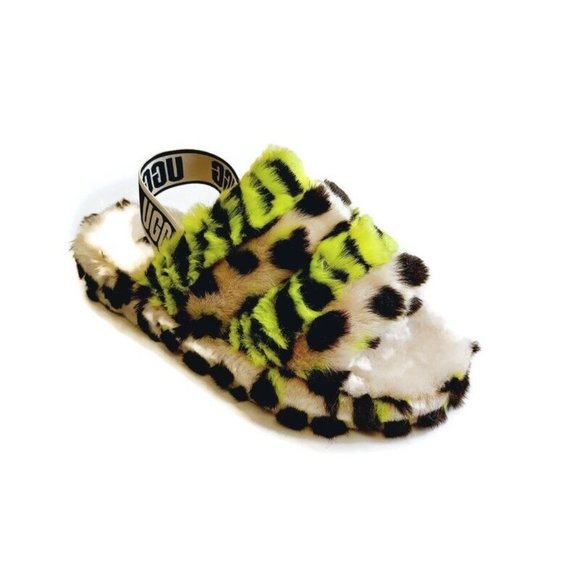UGG Shoes - UGG Womens Size 7 Fluff Yeah Slide Animalia Backstrap Slippers 1127073 Key Lime